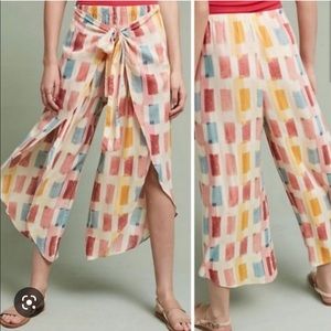Anthropologie lilka dahlia wrap open geometric pants tie orange
